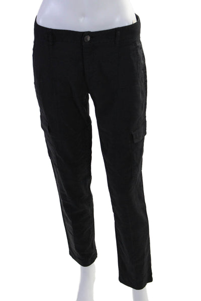 Theory Womens Linen Blend Button Close Mid-Rise Skinny Cargo Pants Black Size 4