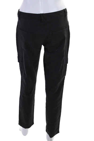 Theory Womens Linen Blend Button Close Mid-Rise Skinny Cargo Pants Black Size 4