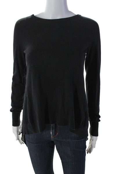 Karen Millen Womens Patchwork Long Sleeve Round Neck Sweater Blouse Black Size 1