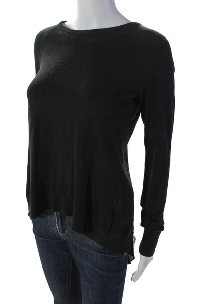 Karen Millen Womens Patchwork Long Sleeve Round Neck Sweater Blouse Black Size 1