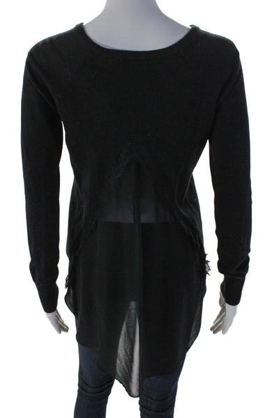 Karen Millen Womens Patchwork Long Sleeve Round Neck Sweater Blouse Black Size 1