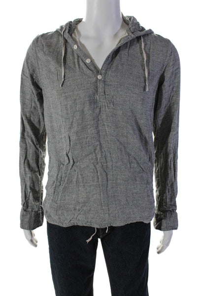 Scotch And Soda Mens Cotton V-Neck Button Drawstring Pullover Hoodie Gray Size M