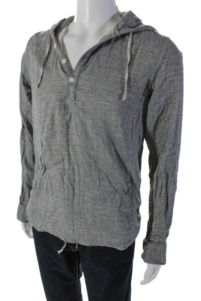 Scotch And Soda Mens Cotton V-Neck Button Drawstring Pullover Hoodie Gray Size M