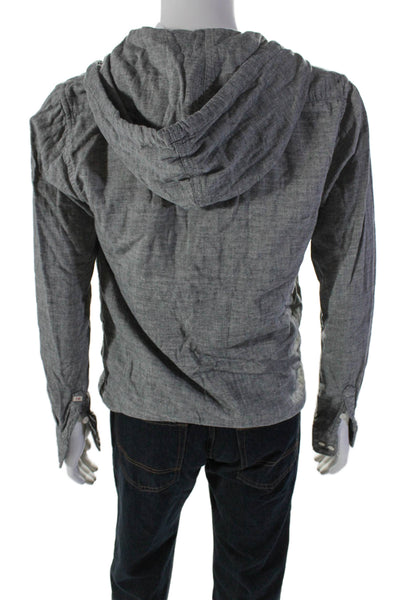 Scotch And Soda Mens Cotton V-Neck Button Drawstring Pullover Hoodie Gray Size M