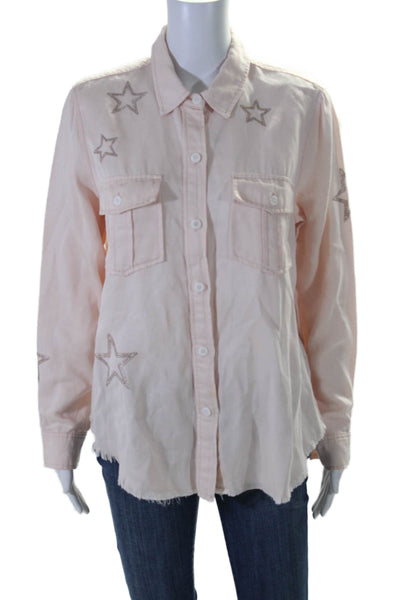 Rails Womens Stars Embroidered Loren Button Down Blouse Blush Pink Size Medium