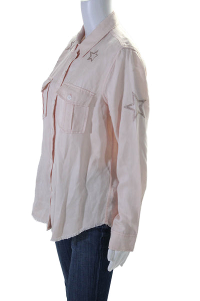 Rails Womens Stars Embroidered Loren Button Down Blouse Blush Pink Size Medium