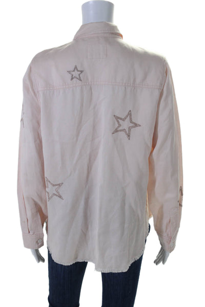 Rails Womens Stars Embroidered Loren Button Down Blouse Blush Pink Size Medium