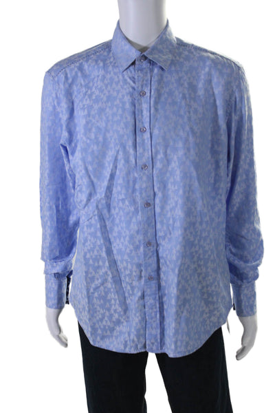 Robert Graham Mens Sailor Print Button Down Shirt Blue White Cotton Size Large