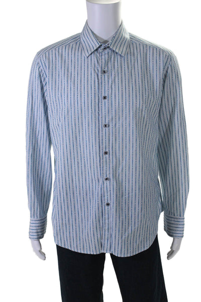 Robert Graham Mens Classic Fit Button Down Shirt White Blue Cotton Size Large