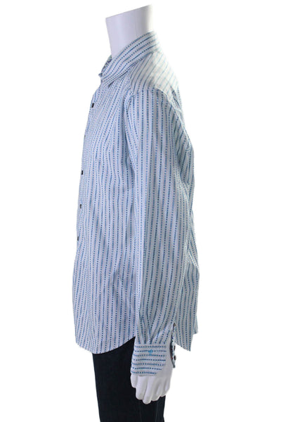 Robert Graham Mens Classic Fit Button Down Shirt White Blue Cotton Size Large