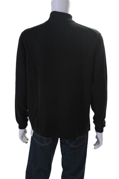 Raffi Cashmere Mens Half Zipper Turtleneck Sweater Black Grey Wool Size Large