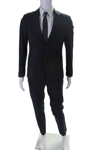 Zara Mens Two Button Classic Lapel Slim Fit Flat Front Suit Black Size 34/30