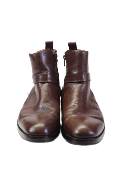 Donald J Pliner Mens Leather Belted Zip Up Ankle Boots Walnut Brown Size 7