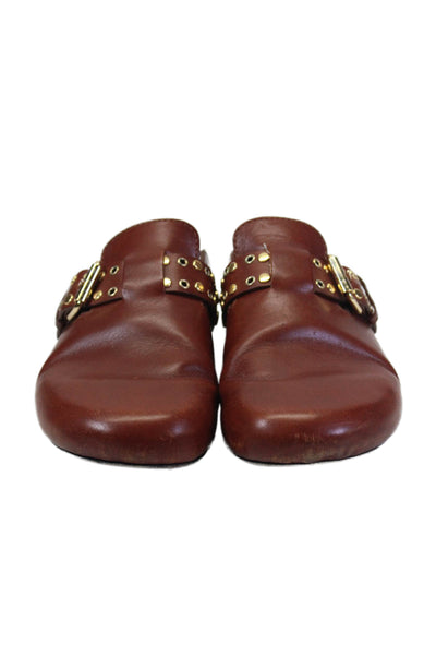 Isabel Marant Womens Leather Studded Gold Buckle Slide On Clogs Brown Size 36 6