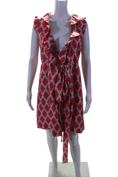 Kate Spade New York Womens Silk Red Printed V-neck Sleeveless Wrap Dress Size 2