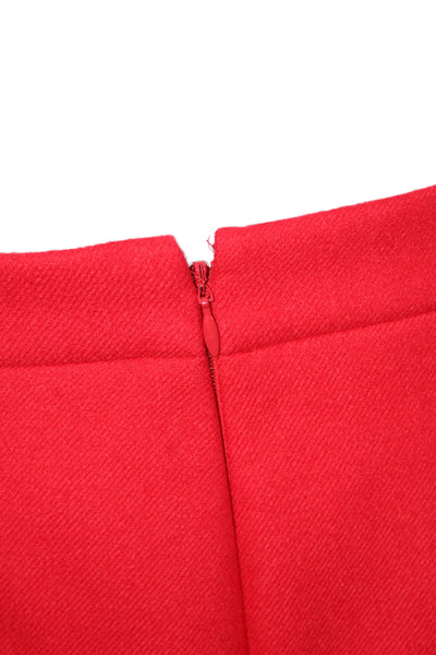 J Crew Womens Wool Bright Red Ruffle Lined Mini A-Line Skirt Size 2