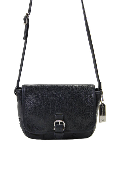 Coach Womens Black Leather Buckle Flap Small Crossbody Bag Handbag