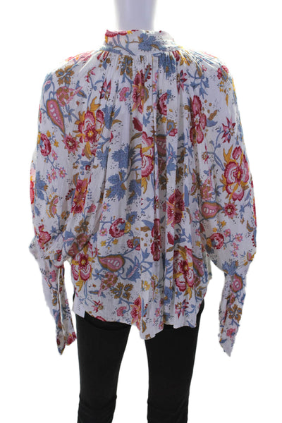 Nicole Miller Womens 3/4 Sleeve V Neck Floral Blouse White Multi Size Small