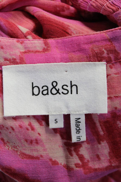 Ba&Sh Womens Button Front Short Sleeve V Neck Shirt Pink Red Cotton Size 4