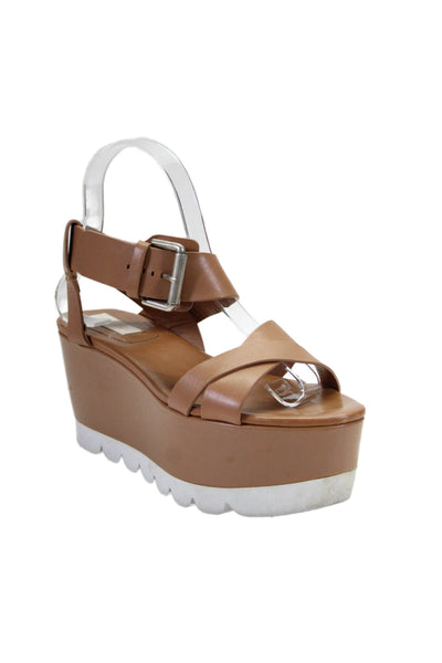 Chloe Womens Ankle Strap Open Toe High Platform Sandals Leather Beige 7.5