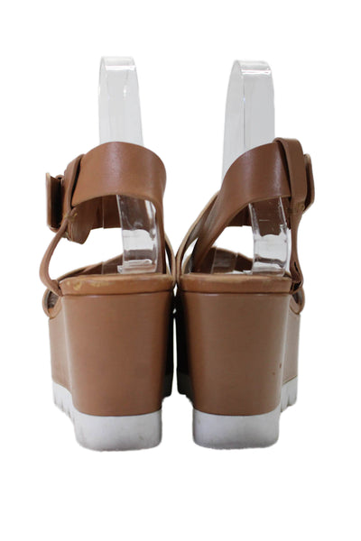 Chloe Womens Ankle Strap Open Toe High Platform Sandals Leather Beige 7.5