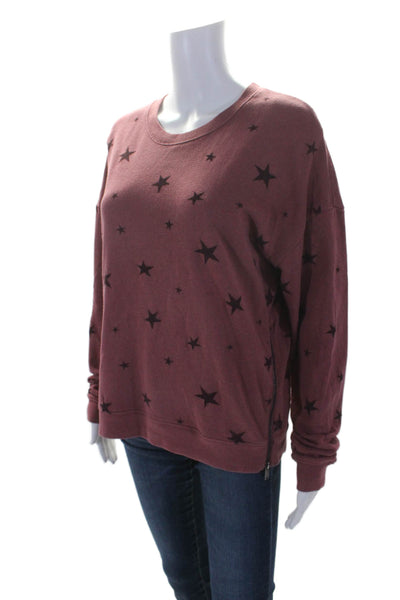 Rails Womens Long Sleeve Scoop Neck Star Zip Sweatshirt Pink Size Medium