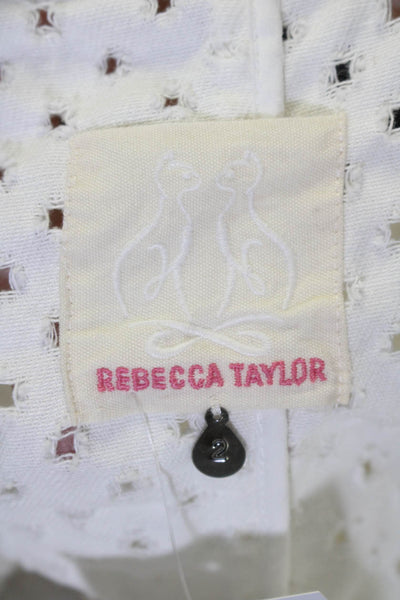 Rebecca Taylor Womens Front Zip Collarless Distressed Jacket White Cotton Size 2
