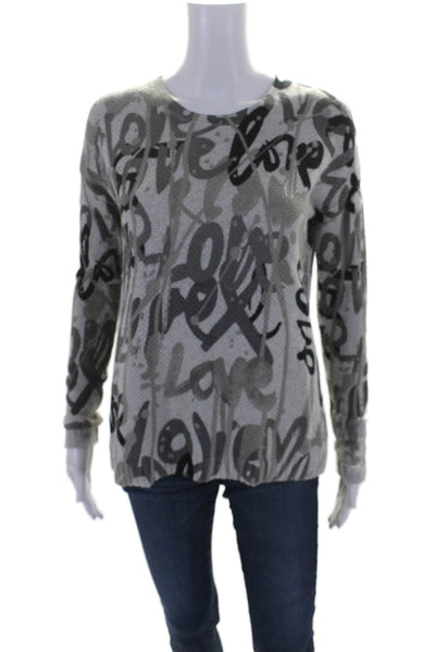 Lisa Todd Womens Scoop Neck Graffiti Heart Sweater Gray Multi Cotton Size XS