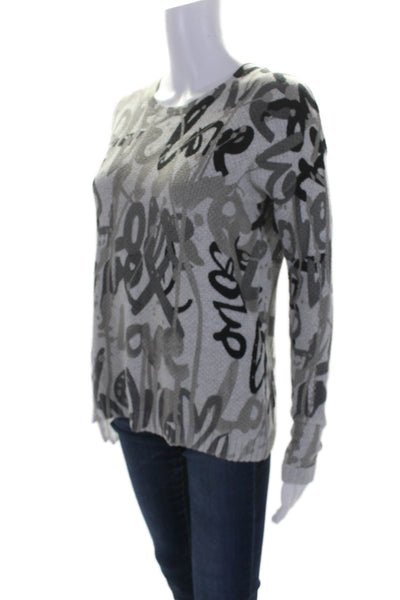 Lisa Todd Womens Scoop Neck Graffiti Heart Sweater Gray Multi Cotton Size XS