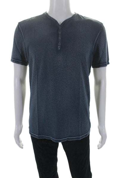 John Varvatos Star USA Mens Short Sleeve Henley V Neck Tee Shirt Blue Medium