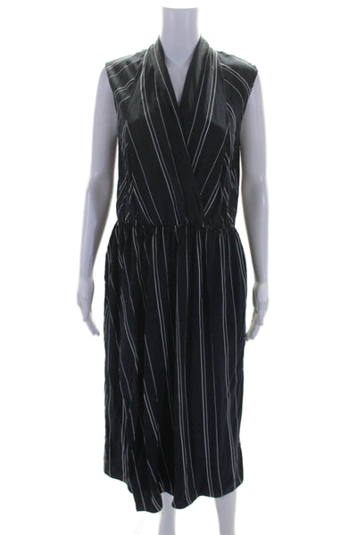 Vince Womens Silk Dark Navy Striped V-Neck Sleeveless Shift Dress Size 10