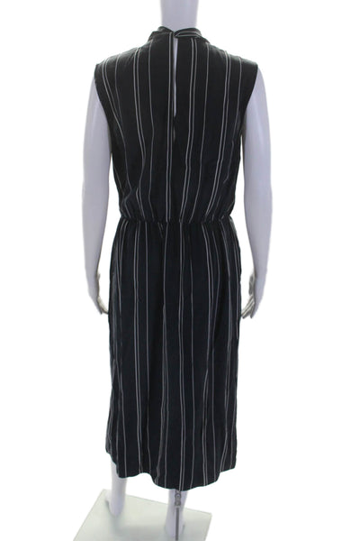 Vince Womens Silk Dark Navy Striped V-Neck Sleeveless Shift Dress Size 10