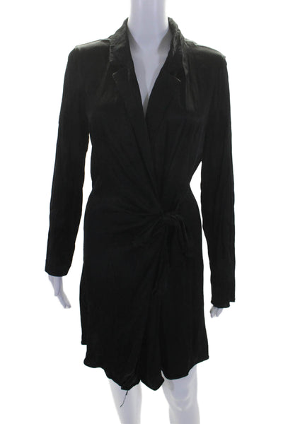 Chelsea 28 Womens Solid Black V-neck Long Sleeve Wrap Dress Size M