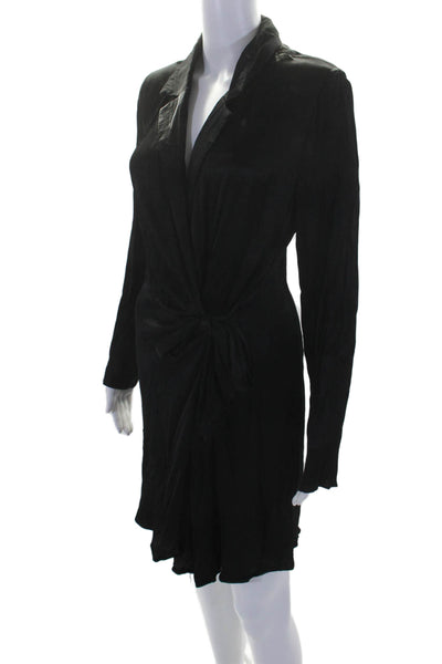 Chelsea 28 Womens Solid Black V-neck Long Sleeve Wrap Dress Size M