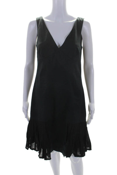 Elie Tahari Womens Cotton Black V-Neck Pleated Detail Shift Dress Size 10