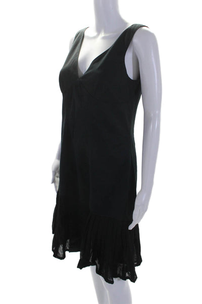 Elie Tahari Womens Cotton Black V-Neck Pleated Detail Shift Dress Size 10