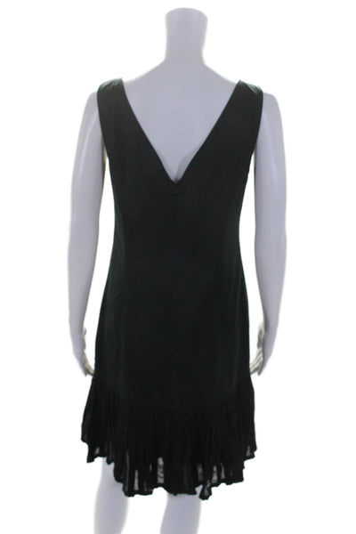 Elie Tahari Womens Cotton Black V-Neck Pleated Detail Shift Dress Size 10