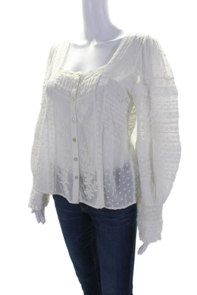 Love Shack Fancy Womens Cotton Embroidered Long Sleeve Blouse Top White Size XS