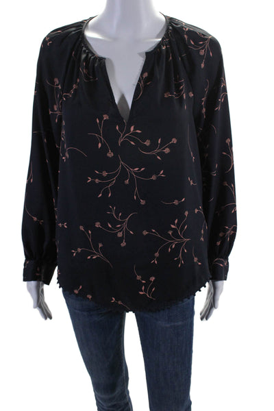 Joie Womens Floral Print Long Sleeves Blouse Black Pink Size Extra Extra Small