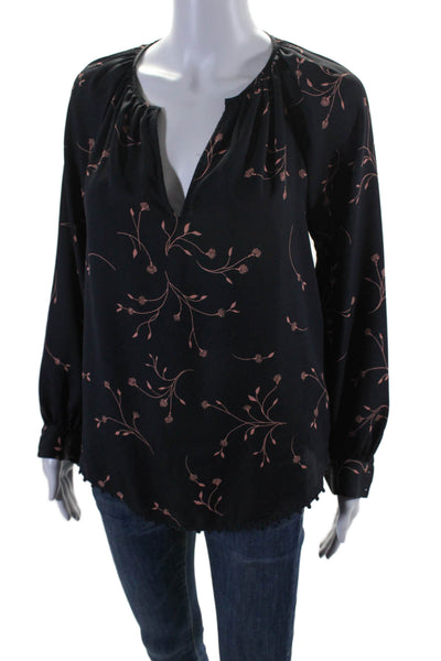 Joie Womens Floral Print Long Sleeves Blouse Black Pink Size Extra Extra Small