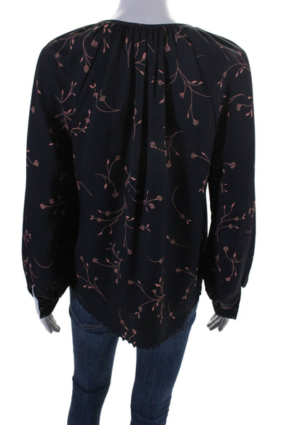 Joie Womens Floral Print Long Sleeves Blouse Black Pink Size Extra Extra Small