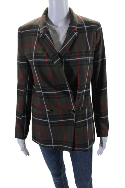 Icons Womens Notched Lapel One Button Plaid Blazer Multicolor Size XS