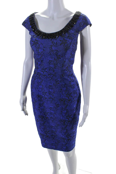 Adrianna Papell Womens Back Zip Sleeveless Embellished Trim Dress Blue Size 8