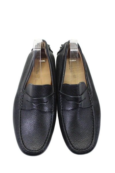 Bloomingdales The Mens Store Mens Round Toe Grain Leather Loafers Black Size 8.5