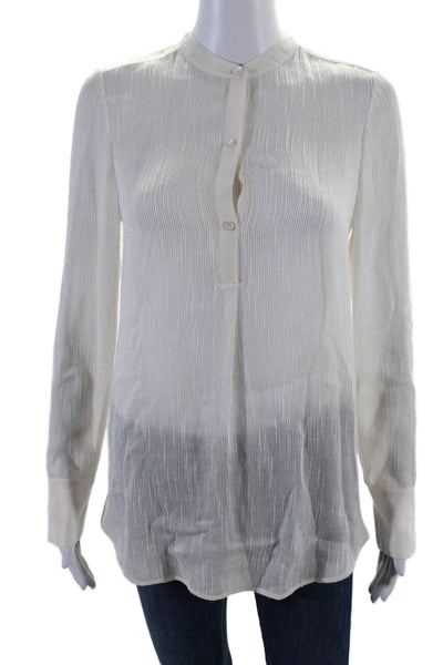 Vince Womens Long Sleeve Half Button Crew Neck Shirt White Cotton Size 4