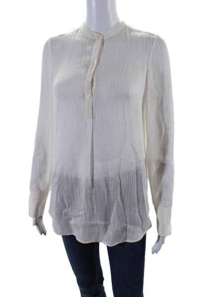 Vince Womens Long Sleeve Half Button Crew Neck Shirt White Cotton Size 4