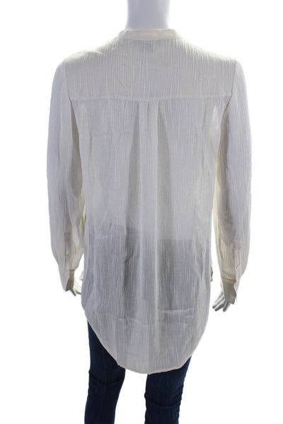 Vince Womens Long Sleeve Half Button Crew Neck Shirt White Cotton Size 4