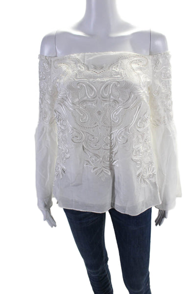 Intermix Womens Long Sleeve Off Shoulder Embroidered Top White Size Small