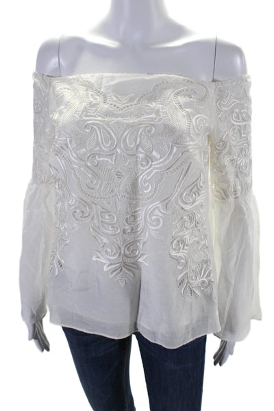 Intermix Womens Long Sleeve Off Shoulder Embroidered Top White Size Small