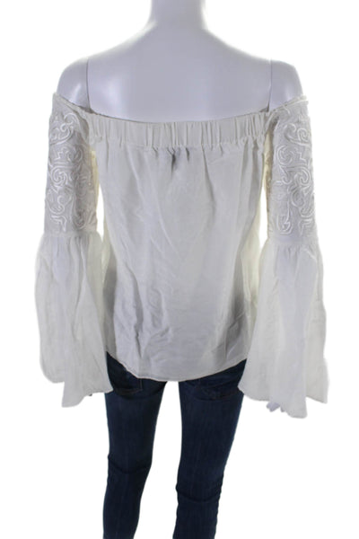 Intermix Womens Long Sleeve Off Shoulder Embroidered Top White Size Small